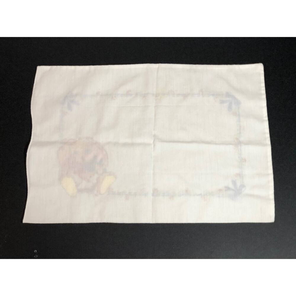 Vintage Embroidered Bunny Rabbit Baby Pillowcase, Handmade - Picture 5 of 10